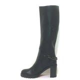 Christian Louboutin Napoleo 70 Knee High Chain Boots Black Leather Size 35