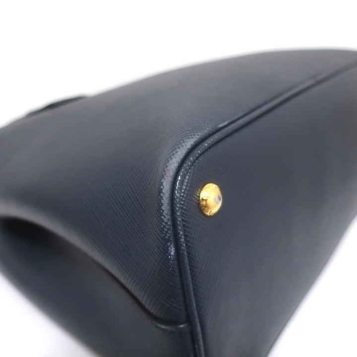 Prada Double Medium Tote Navy Saffiano Leather Shoulder Bag