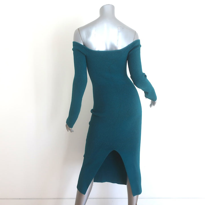 GALVAN Grace Off the Shoulder Midi Dress Peacock Stretch Knit Size Small NEW