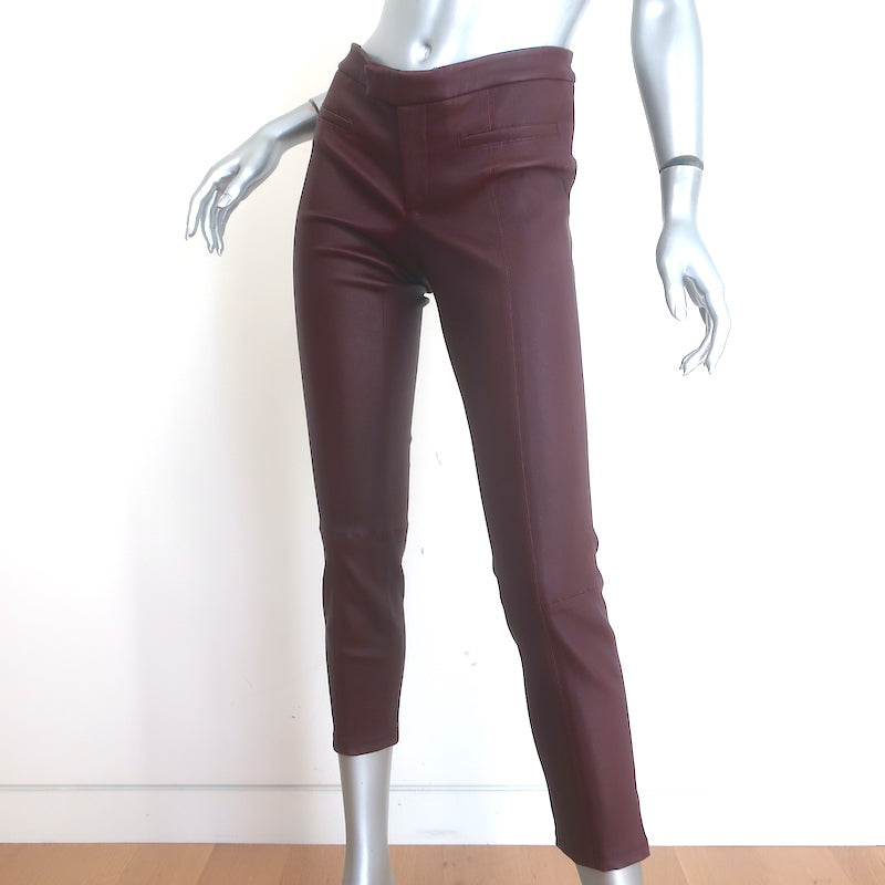 Helmut Lang burgundy stretch leather skinny pants, size 4, pre-owned authentic designer piece