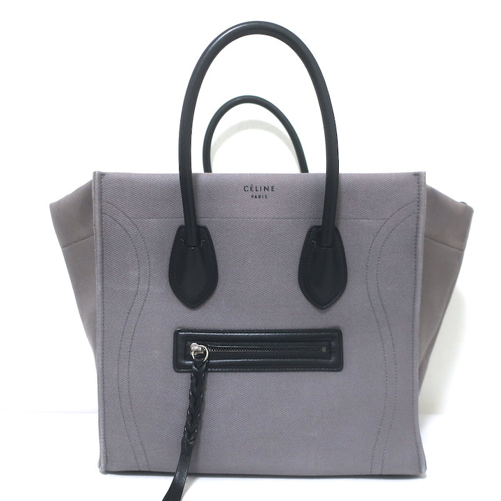 Celine Medium Phantom Luggage Tote Gray Cotton Canvas &amp; Black Leather