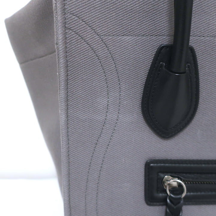 Celine Medium Phantom Luggage Tote Gray Cotton Canvas &amp; Black Leather