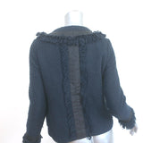 Tory Burch Fringed Tweed Jacket Navy Cotton-Blend Size 2