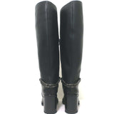 Christian Louboutin Napoleo 70 Knee High Chain Boots Black Leather Size 35