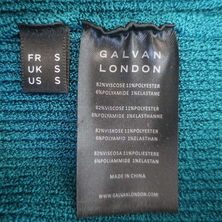 GALVAN Grace Off the Shoulder Midi Dress Peacock Stretch Knit Size Small NEW