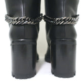 Christian Louboutin Napoleo 70 Knee High Chain Boots Black Leather Size 35