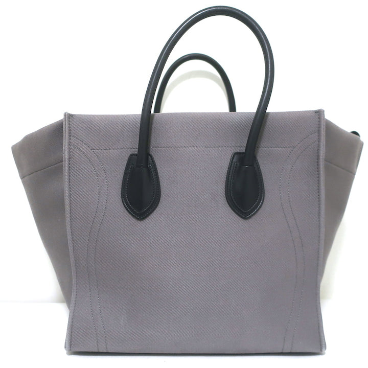 Celine Medium Phantom Luggage Tote Gray Cotton Canvas &amp; Black Leather