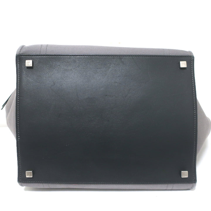 Celine Medium Phantom Luggage Tote Gray Cotton Canvas &amp; Black Leather