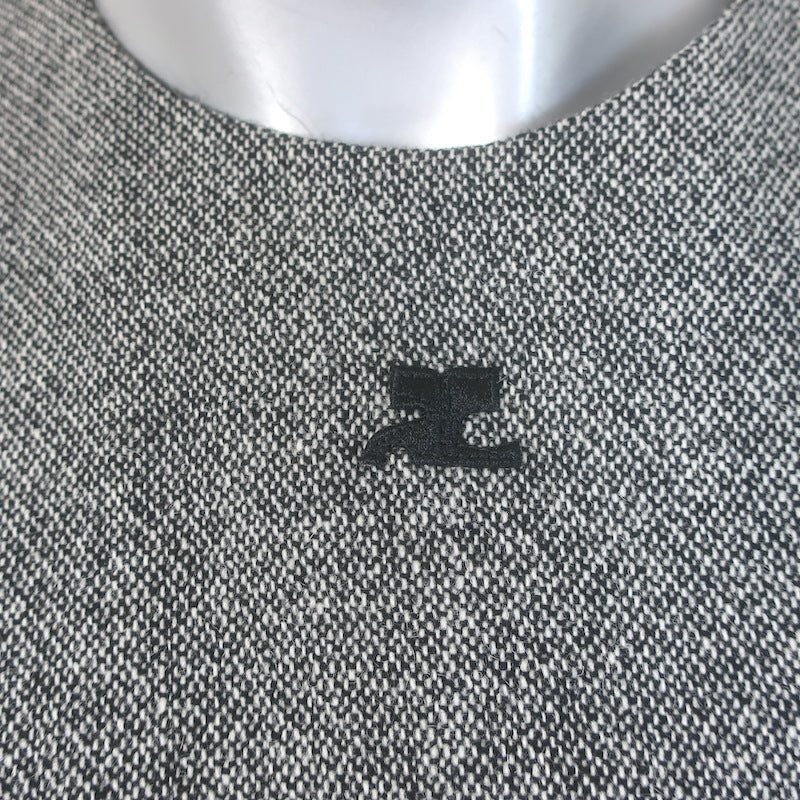 Courreges Tweed Logo-Embroidered Sleeveless Mini Dress Gray Wool-Blend Size 38