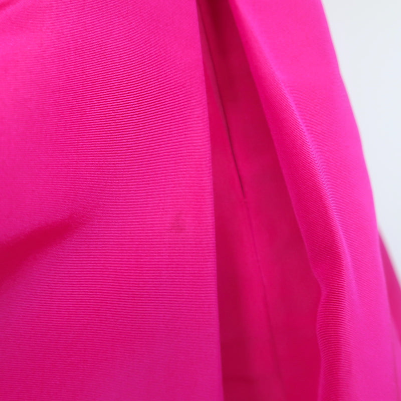 Oscar de La Renta Bow-Shoulder Midi Dress Fuchsia Silk Faille Size 2