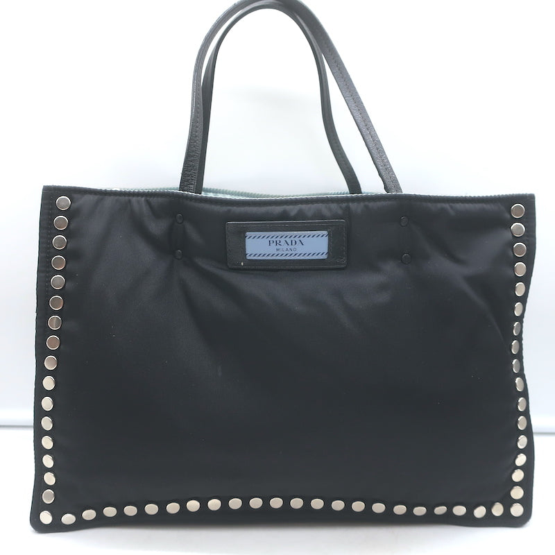Prada Etiquette Studded Tessuto Nylon Tote Black