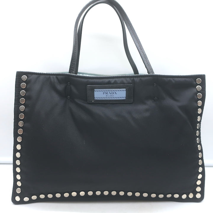 Prada Etiquette Studded Tessuto Nylon Tote Black