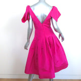Oscar de La Renta Bow-Shoulder Midi Dress Fuchsia Silk Faille Size 2
