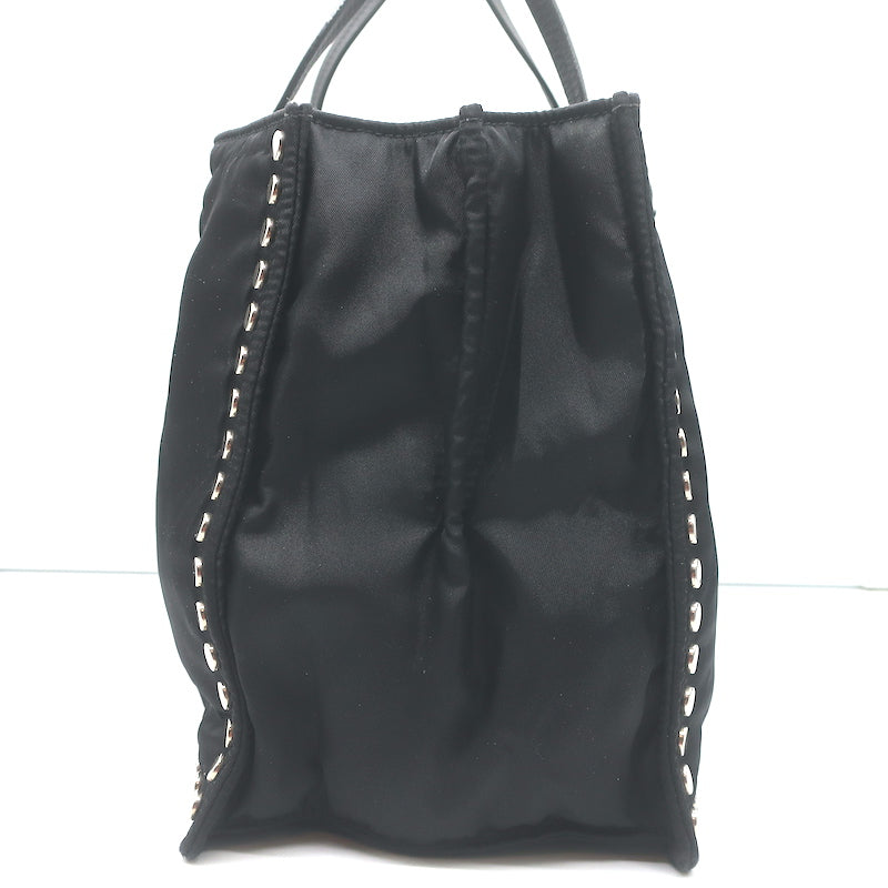 Prada Etiquette Studded Tessuto Nylon Tote Black