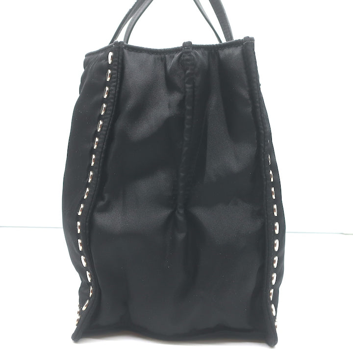 Prada Etiquette Studded Tessuto Nylon Tote Black
