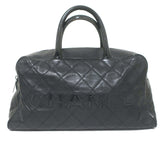 Chanel 2000 Large Logo Bowler Bag Black Quilted Caviar Leather & Patent