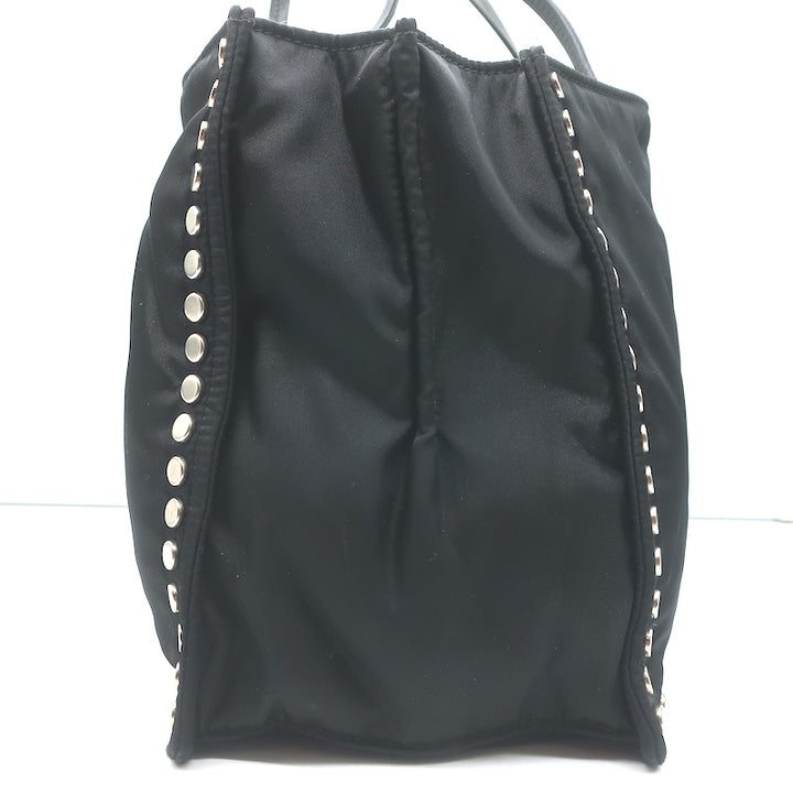 Prada Etiquette Studded Tessuto Nylon Tote Black