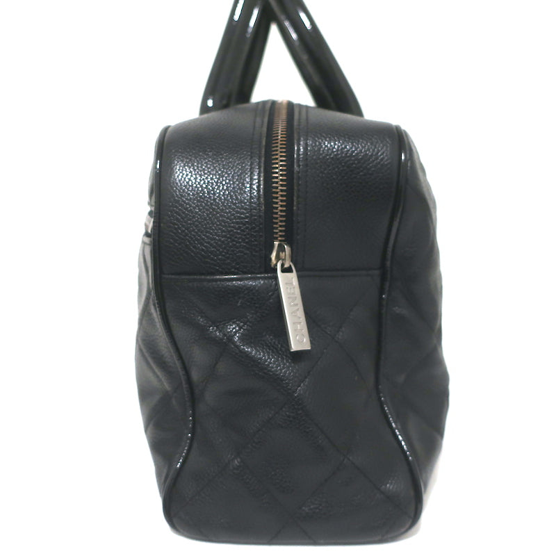 Chanel 2000 Large Logo Bowler Bag Black Quilted Caviar Leather &amp; Patent