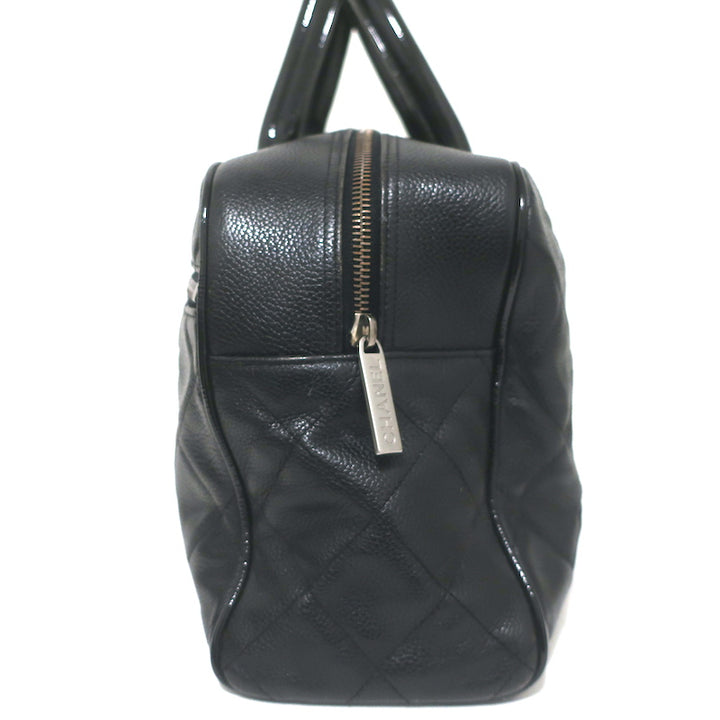 Chanel 2000 Large Logo Bowler Bag Black Quilted Caviar Leather &amp; Patent