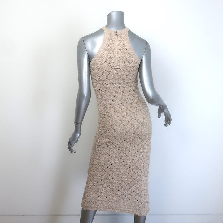 Alice + Olivia Lulu Crochet Knit Halter Midi Dress Beige Cotton-Blend Size Small