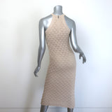 Alice + Olivia Lulu Crochet Knit Halter Midi Dress Beige Cotton-Blend Size Small