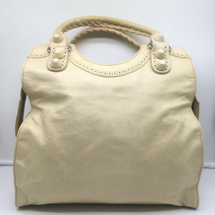 Balenciaga Giant Brogues Covered Folder Tote Ecru Leather Large Shoulder Bag