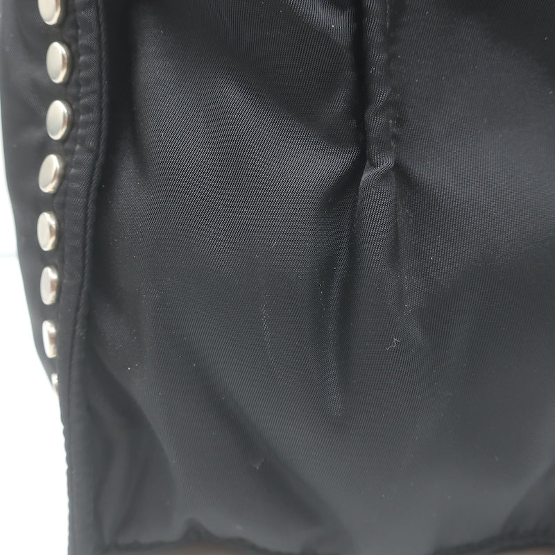 Prada Etiquette Studded Tessuto Nylon Tote Black