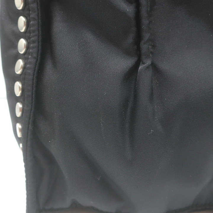 Prada Etiquette Studded Tessuto Nylon Tote Black