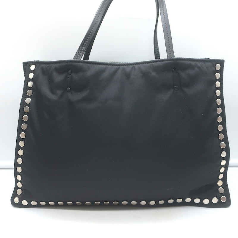 Prada Etiquette Studded Tessuto Nylon Tote Black