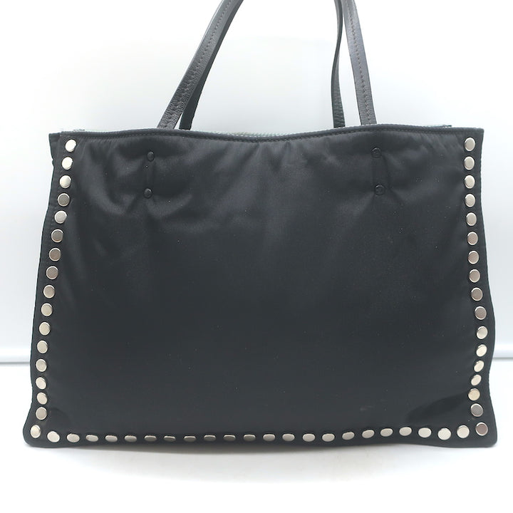 Prada Etiquette Studded Tessuto Nylon Tote Black