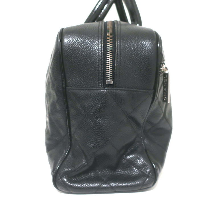 Chanel 2000 Large Logo Bowler Bag Black Quilted Caviar Leather &amp; Patent