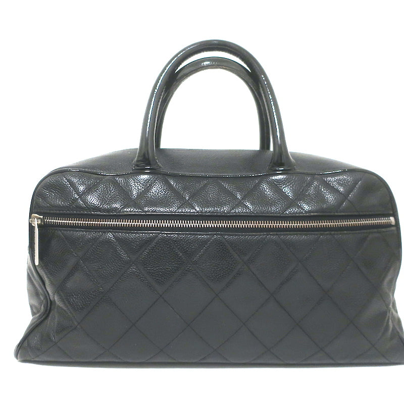 Chanel 2000 Large Logo Bowler Bag Black Quilted Caviar Leather &amp; Patent