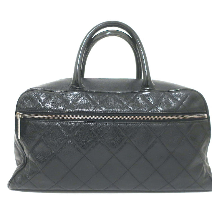 Chanel 2000 Large Logo Bowler Bag Black Quilted Caviar Leather &amp; Patent