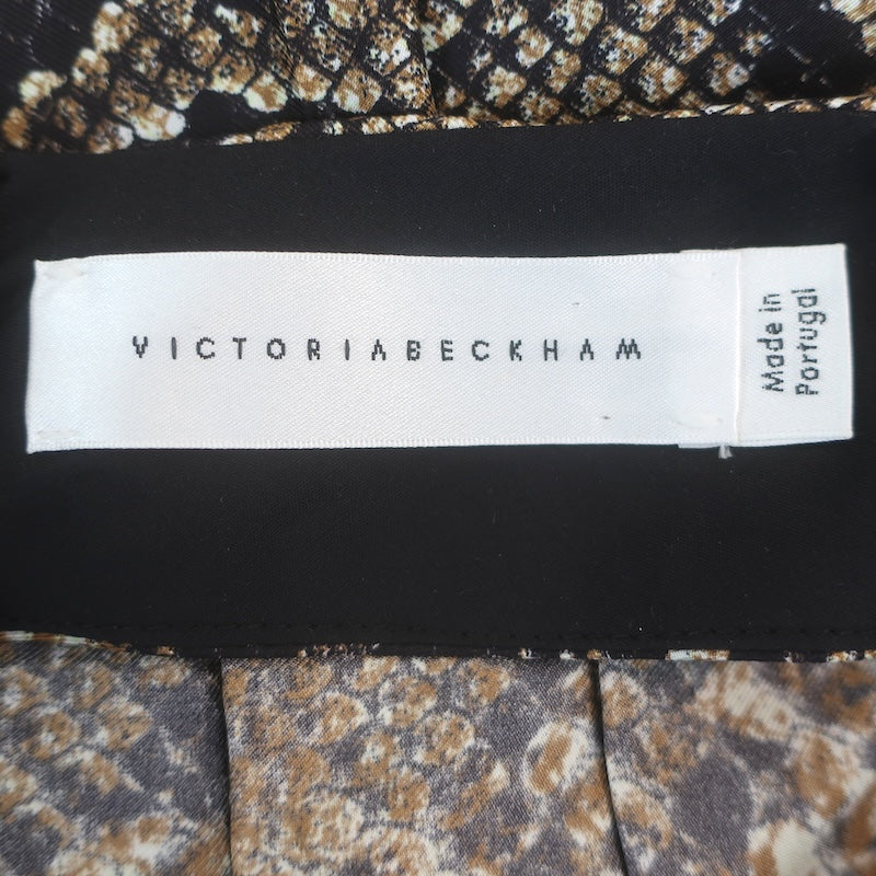 Victoria Beckham Pleated Snake-Print Midi Skirt Brown Silk Twill Size US 2