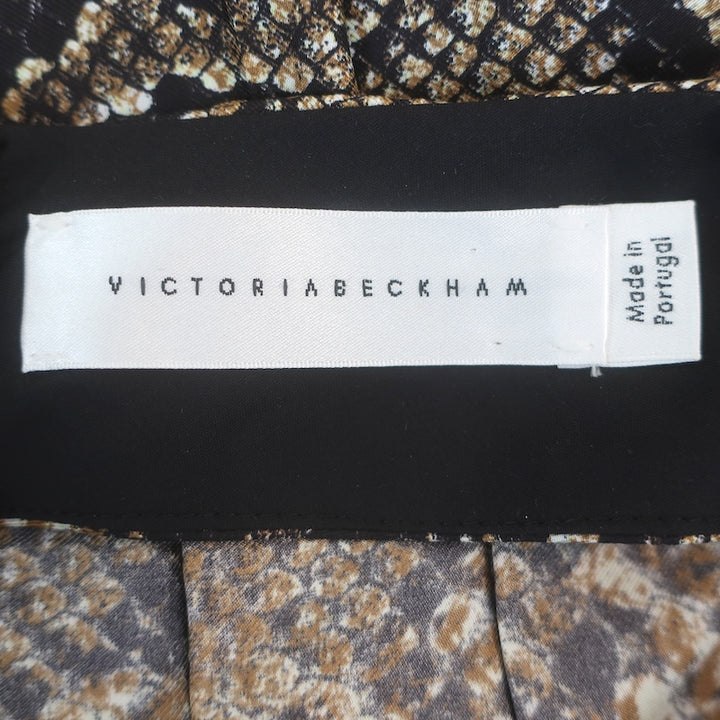 Victoria Beckham Pleated Snake-Print Midi Skirt Brown Silk Twill Size US 2