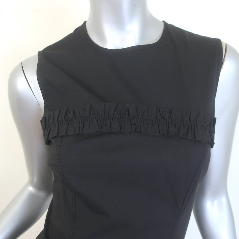 GANNI Ruffled Bubble Hem Mini Dress Black Stretch Cotton Size 34
