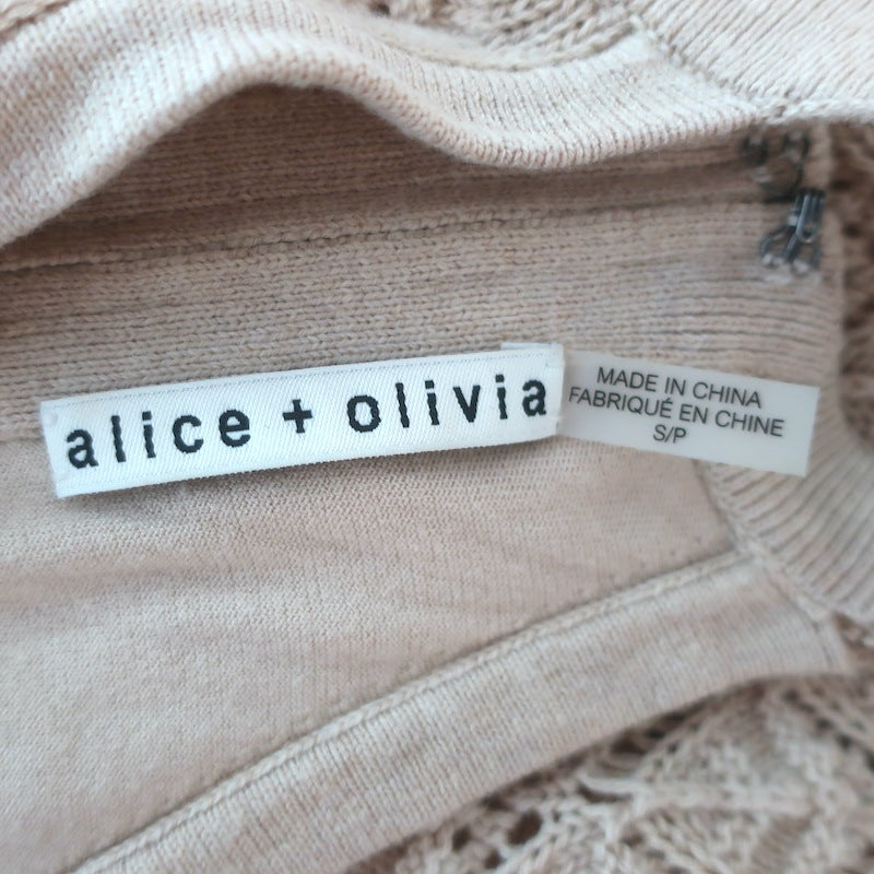Alice + Olivia Lulu Crochet Knit Halter Midi Dress Beige Cotton-Blend Size Small