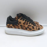 Alexander McQueen oversized leopard-print calf-hair sneakers, brown; pre-owned, gently worn, authentic luxury pair