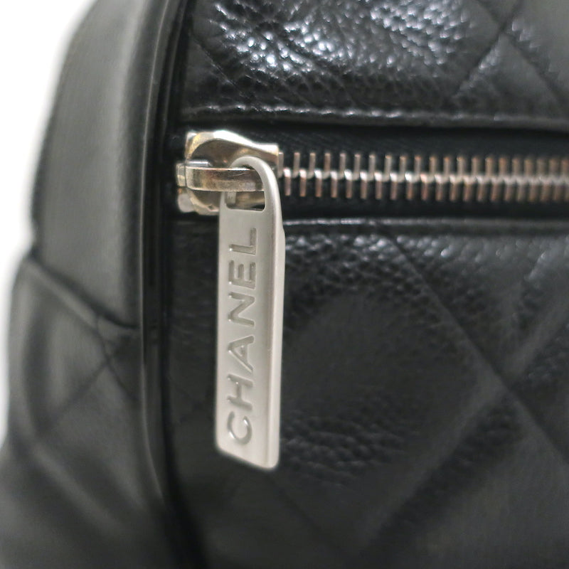 Chanel 2000 Large Logo Bowler Bag Black Quilted Caviar Leather &amp; Patent