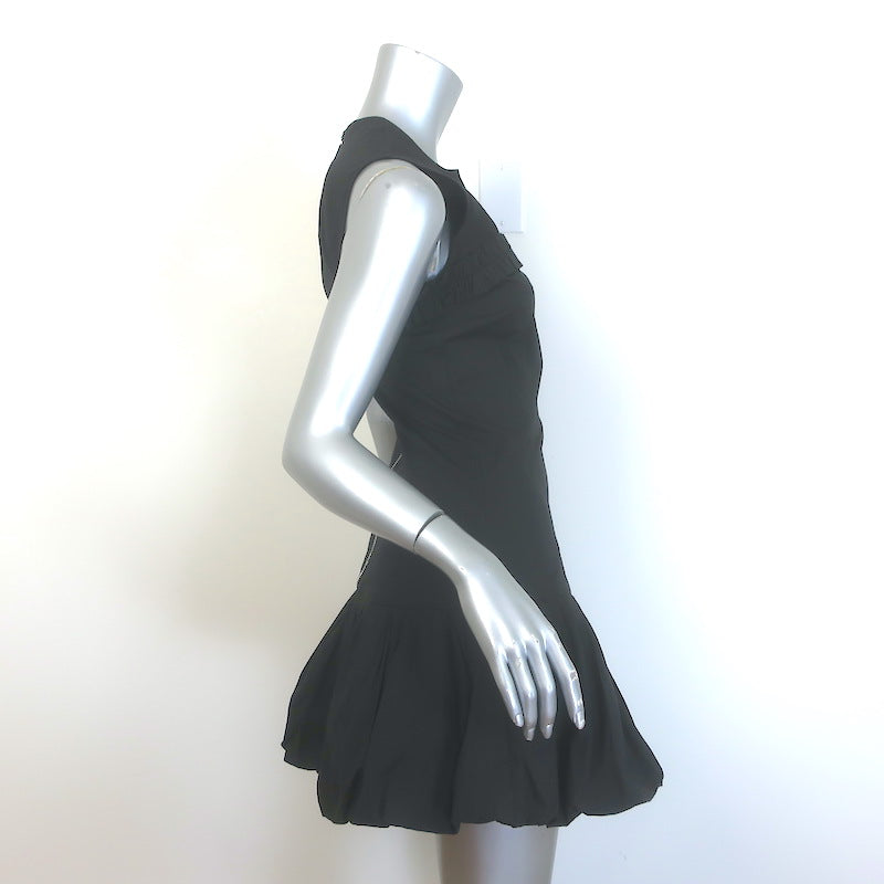 GANNI Ruffled Bubble Hem Mini Dress Black Stretch Cotton Size 34