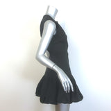 GANNI Ruffled Bubble Hem Mini Dress Black Stretch Cotton Size 34