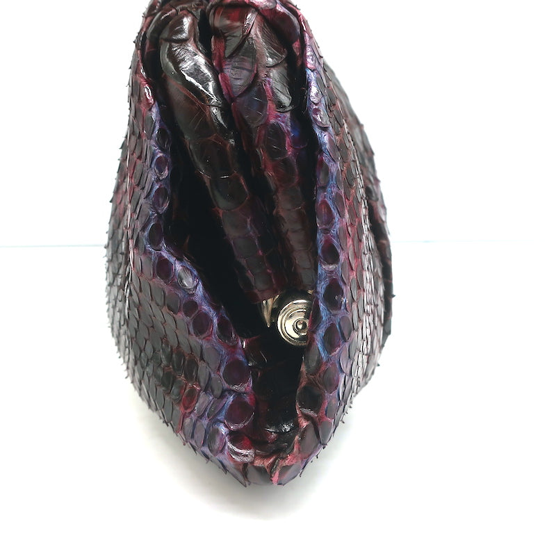 Nancy Gonzalez Pleated Clutch Burgundy/Purple Snakeskin Small Bag