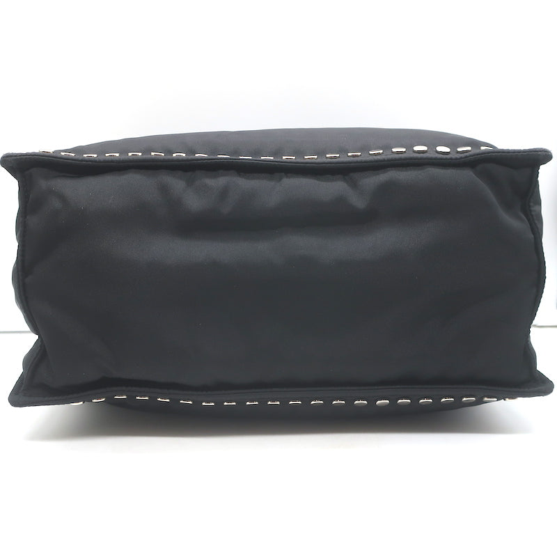 Prada Etiquette Studded Tessuto Nylon Tote Black