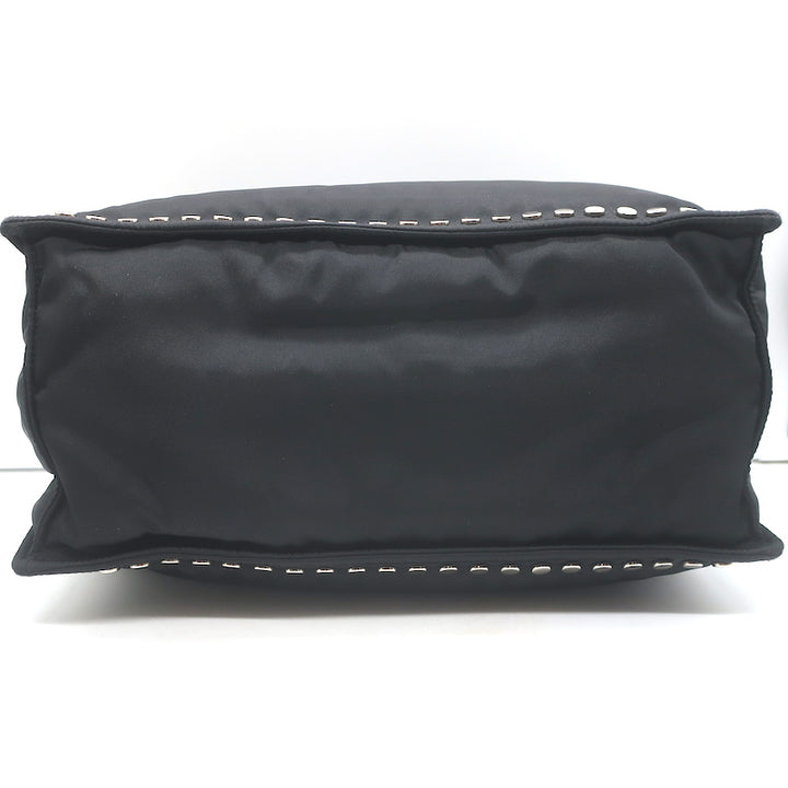 Prada Etiquette Studded Tessuto Nylon Tote Black