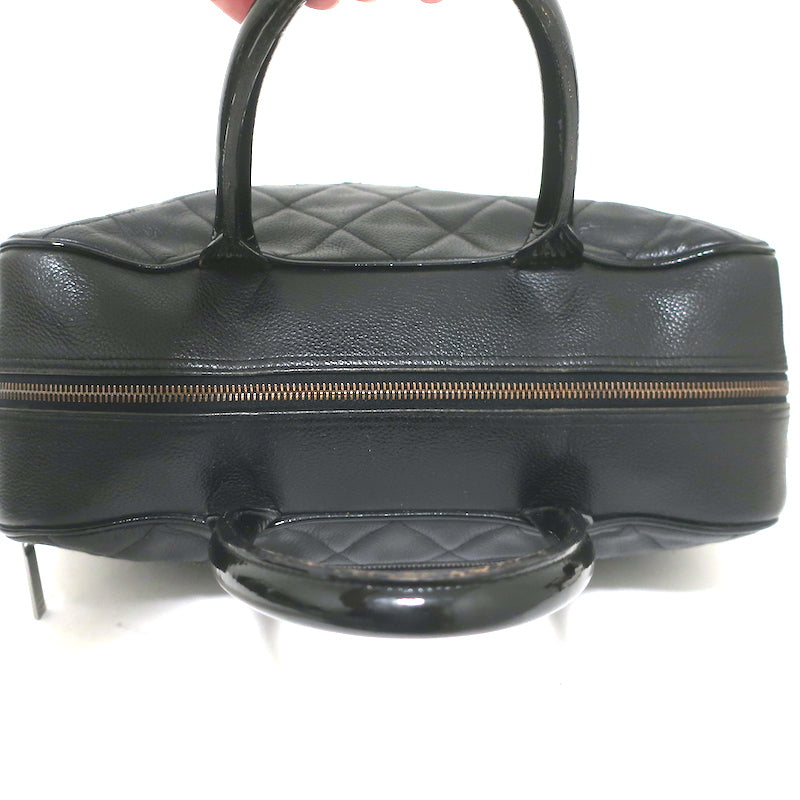 Chanel 2000 Large Logo Bowler Bag Black Quilted Caviar Leather &amp; Patent