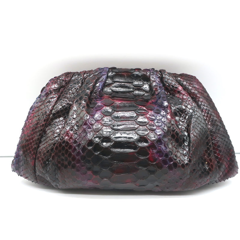 Nancy Gonzalez Pleated Clutch Burgundy/Purple Snakeskin Small Bag