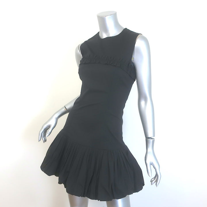 GANNI Ruffled Bubble Hem Mini Dress Black Stretch Cotton Size 34