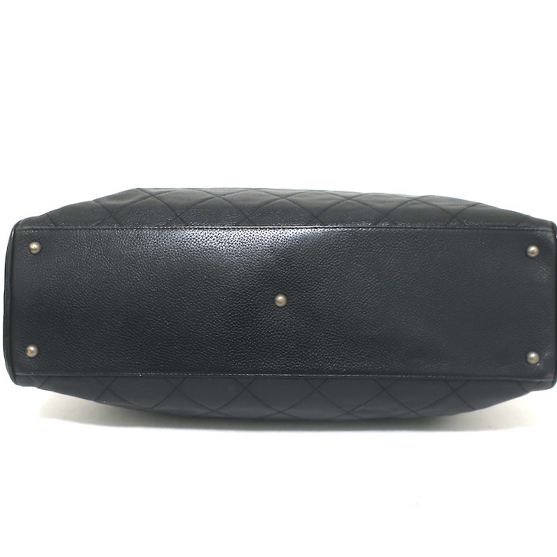 Chanel 2000 Large Logo Bowler Bag Black Quilted Caviar Leather &amp; Patent