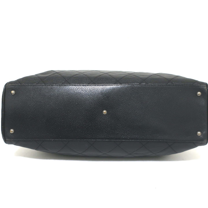 Chanel 2000 Large Logo Bowler Bag Black Quilted Caviar Leather &amp; Patent