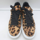 Alexander McQueen oversized leopard-print calf-hair sneakers in brown, authentic pre-owned luxury pair